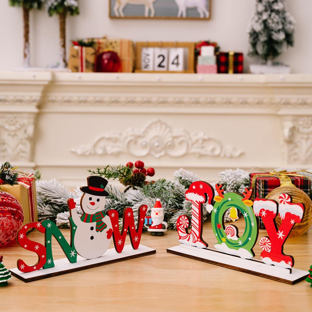 Wooden Christmas Cheerful Desk Decorations Featuring Colorful Santa Snowman Reindeer And