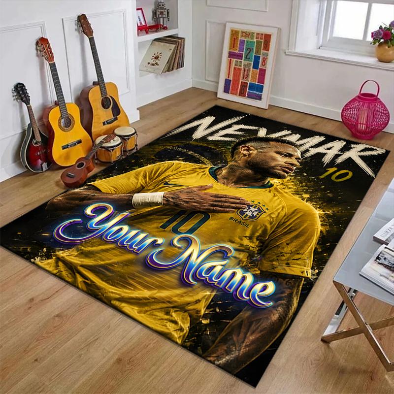 Brazilian football player Design Area Rug Personalized Name- Non-Slip, Soft & Cozy Floor Mat for Living Room, Office - Indoor/Outdoor Carpet