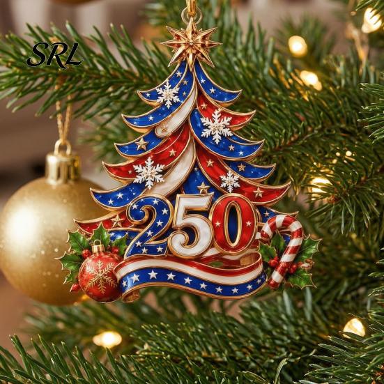 Lightweight Acrylic Pendants 250 Anniversary USA Christmas Tree Ornament, 2D 1776-2026 250th Stars Stripes Hanging Decor Decoration, Fourth