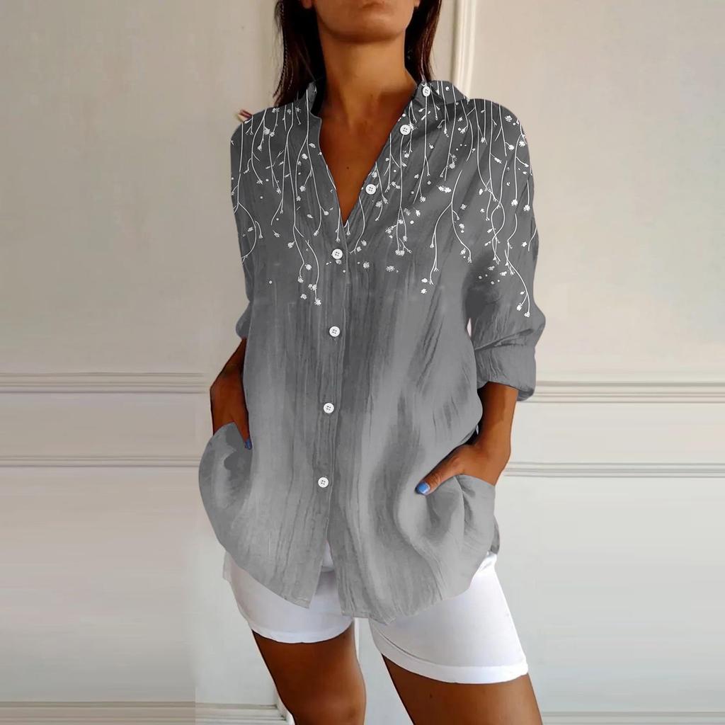 Womens Button Down Shirts Cotton Linen Long Sleeve Dress Shirts Casual Summer Tops Work Blouses