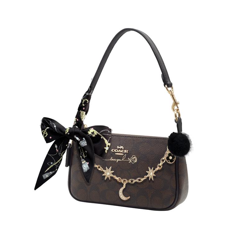 COACH shoulder bag [Customized Bag] Nolita 19 Retro Classic Old Flower Silver Label Logo Artificial Leather Qishi Rose Basic Pack (Pack + Dust Bag)