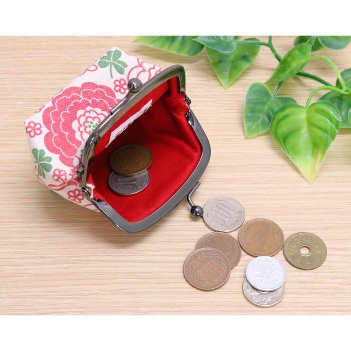 Kyuyuu Made in Japan Gamaguchi Coin Case 6x9x6cm Wallet Small Change Purse Bean-shaped Canvas Floral Pattern Tekuteko Hana Japanese Goods
