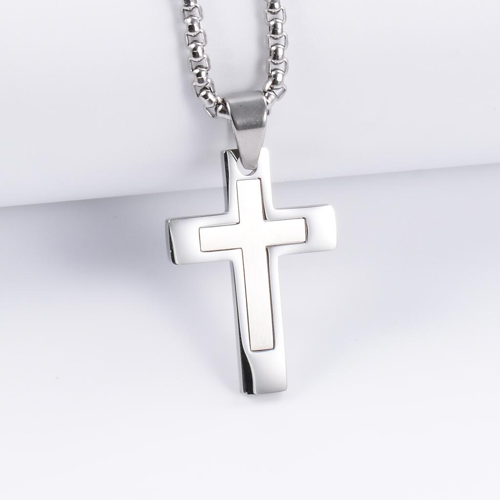 Fashion Hip Hop Stainless Steel Classic Punk Pray Cross Pendant for Men Women Silver/Gold Color Box Chain Jewelry Gifts