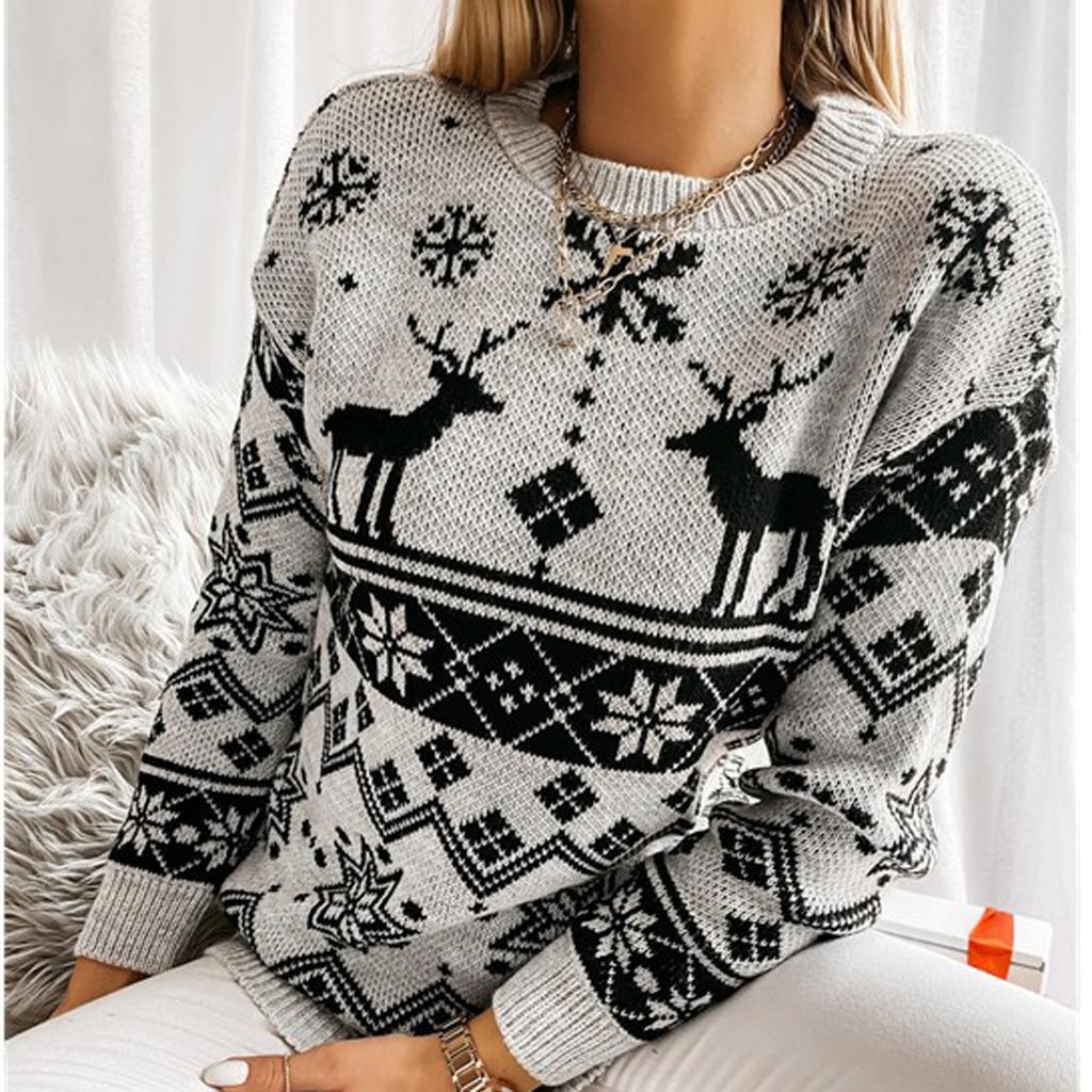 Women's Fashion Winter Christmas Knitted Long Sleeve Round-Neck Sweater