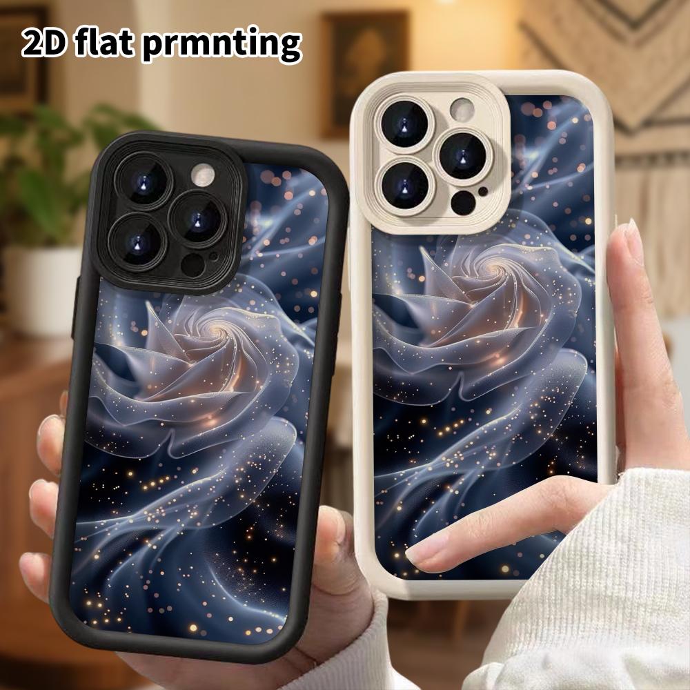 Phone Case: 2D flat design suitable for iPhone 18 17 16 15 14 13 Pro stepped protective case, starry rose, Christmas and Halloween gift