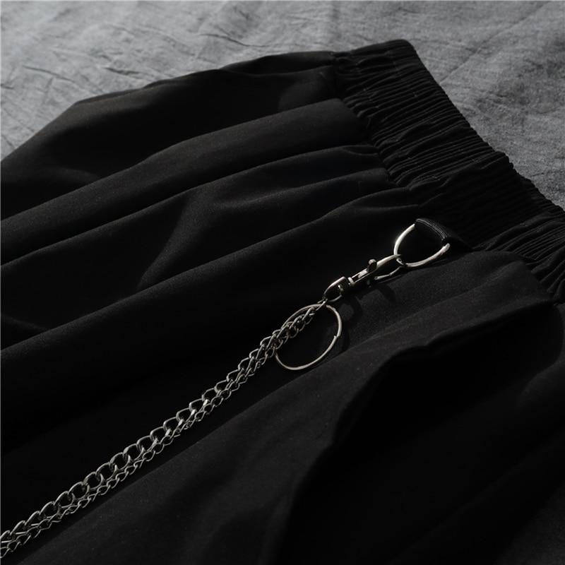 Black Cargo Pants Women Chain Trousers Female Streetwear