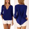 Elegant Women's Long Sleeve V Neck Loose Chiffon Blouse In 11 Stylish Colors And Sizes