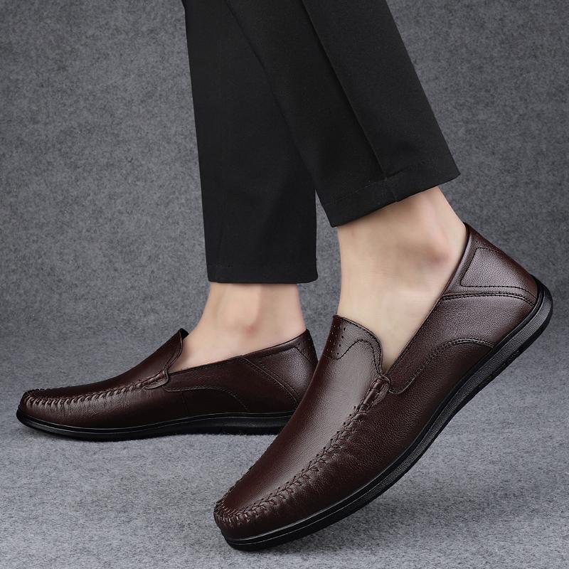 Luxury Brand Slip On Men Loafers Genuine Leather Italian Casual Men's Shoes New High Quality Black Driving Boat Shoes Moccasins