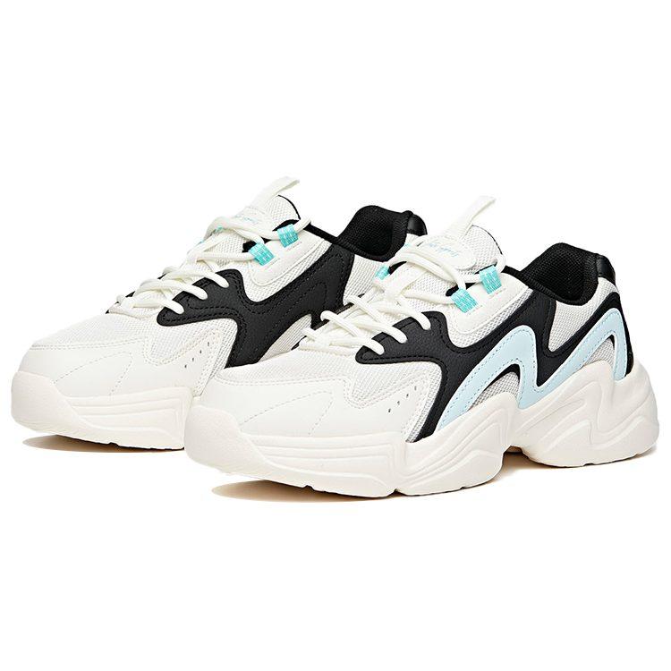 ANTA Chunky Sneakers Women's Low Top Ivory White/Black/Blue 122028825R-4