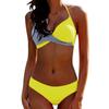 Women Sexy Narrow Necked Push Ups Split Swimsuit Summer V-neck Color Block Splicing Bikini Beach Suit