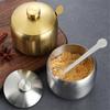 304 Stainless Steel Spice Pot with Cover and Spoon Kitchen Salt Sugar Seasoning Jar Condiment Organizer Kitchen Cooking Utensils
