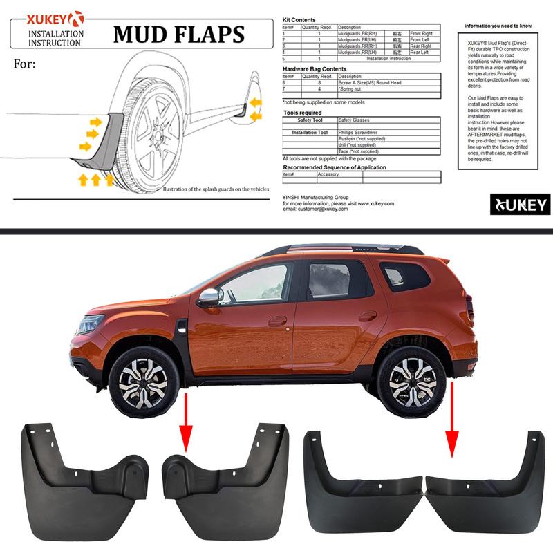 Для Dacia Duster II 2017- Комплект из 4-х брызговиков в стиле OE и подкрылков для полной защиты колесных арок