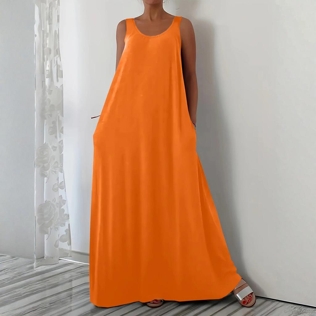 Женское модное однотонное платье с V-образным вырезом, без рукавов, повседневное, свободного кроя, пуловер, длинное