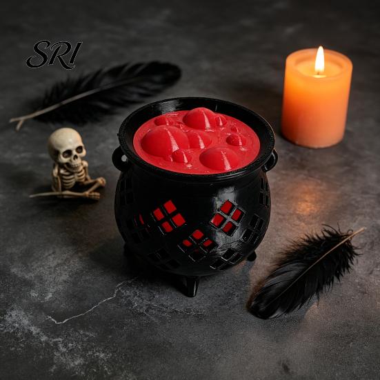 Spooky Candle Holder for Parties 3D Printed Witch Cauldron LED Lamp, Glowing Halloween Tabletop Decor Ornament Party, Resin Holder, Magic Prop