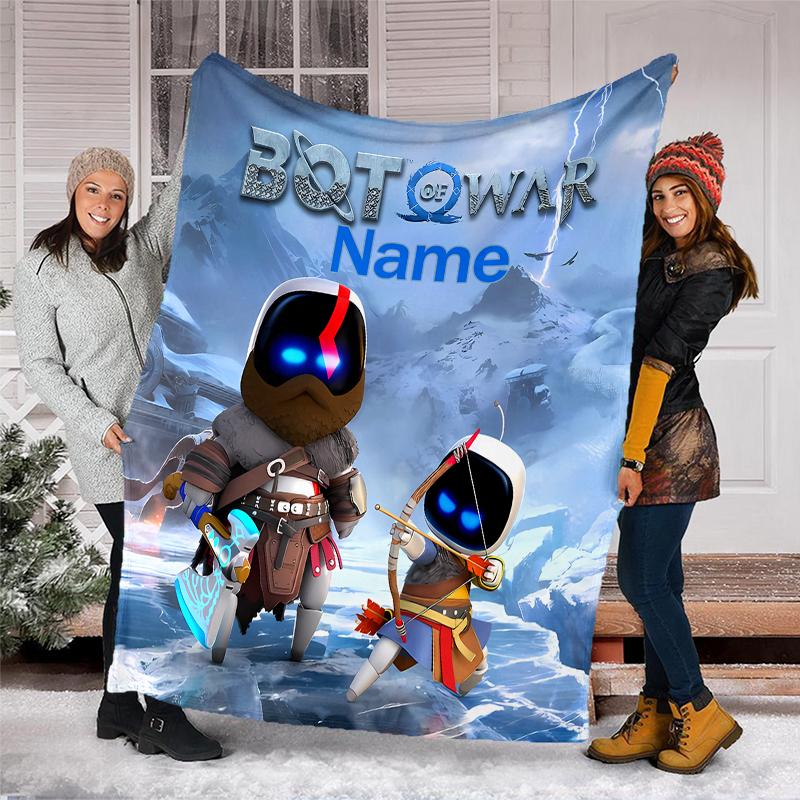 Personalized Custom Name Blanket - Astro Bot Print Design,Blanket for Sofa,Bed,Travel,Camping - Soft and Warm, Great Gift