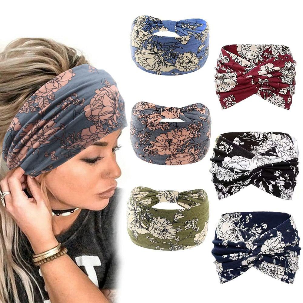 Non-Slip Turban Style Hair Wraps Thick Boho Workout Headband Wide Headbands for Sports Yoga Daily