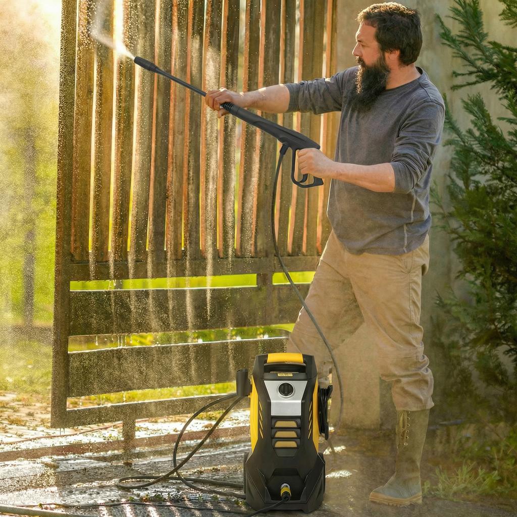 High Pressure Washer With Aluminum Pump 135 Bar Maximum Pressure 1800W Power 540 L H 5M Hose Adjustable Nozzle And Handles