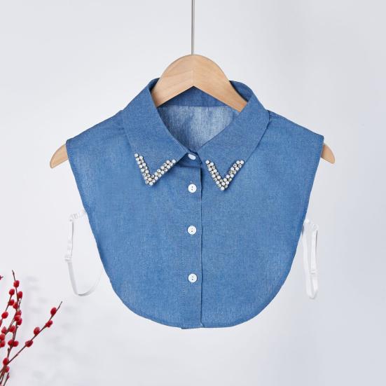 Yousheng Denim Fake Collar Sparkling Rhinestones Adjustable Straps Machine Washable Detachable Collar Outfit Accessory