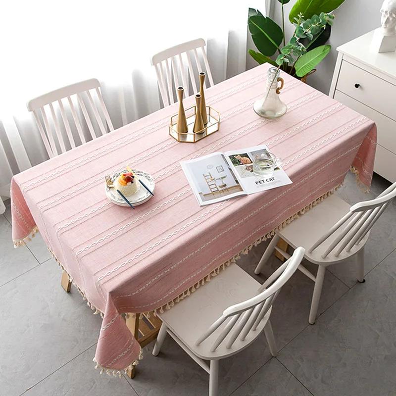 Скатерть из хлопкового льна, прямоугольная, для обеденного стола, не мнется, фермерская ткань, с кисточками, для декора ресторана и вечеринки