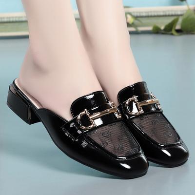 Модные летние туфли с квадратным носком и толстым каблуком, с металлической декоративной сеткой, дышащие туфли для женщин на низком каблуке, новые модные повседневные тапочки с неглубокой подошвой