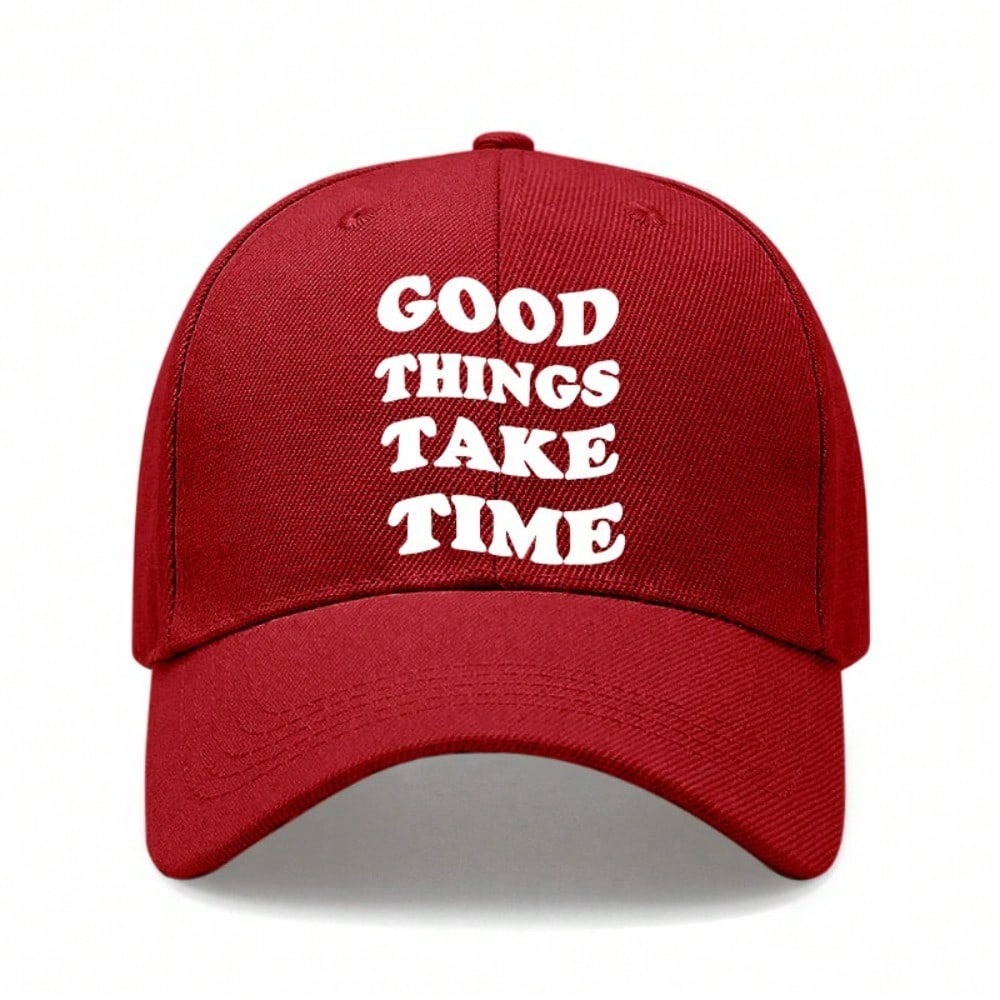 [Inspirational Baseball Cap] Good Things Take Time Print Polyester Adjustable Breathable Casual Outdoor Sports Baseball Hat For Men Women Daily Wear