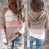 2022 Autumn/Winter Hooded V-Neck Sweater with Contrast Colors for Women