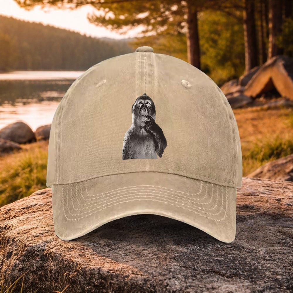 Thinking Monkey Pattern Washed Baseball Cap for Golf Casual Outdoor Unisex Unisexs Hat