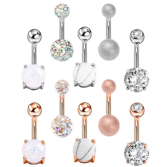 5/10Pcs Women Faux Opal Inlaid Belly Button Navel Rings Body Piercing Jewelry