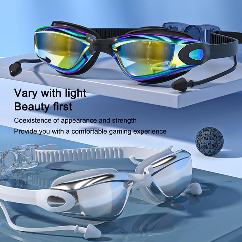 Swimming Goggles Swimming Ear Plugs Professional Waterproof Glasses HD Anti-Fog UV Silicone Adjustable Glasses Men Clear Goggles