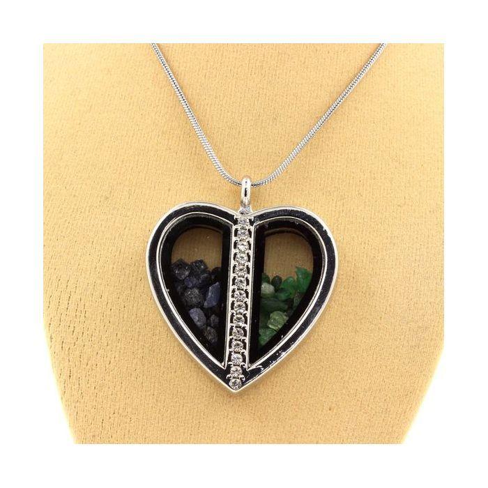 Stones and Minerals. Sapphire + Raw Tsavorite Garnet Necklace. Heart Model..