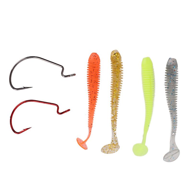 60 шт. T-Tail Road Runner Мягкая наживка с кривошипным крючком Комбинированный набор Поддельные наживки Набор рыболовных снастей
