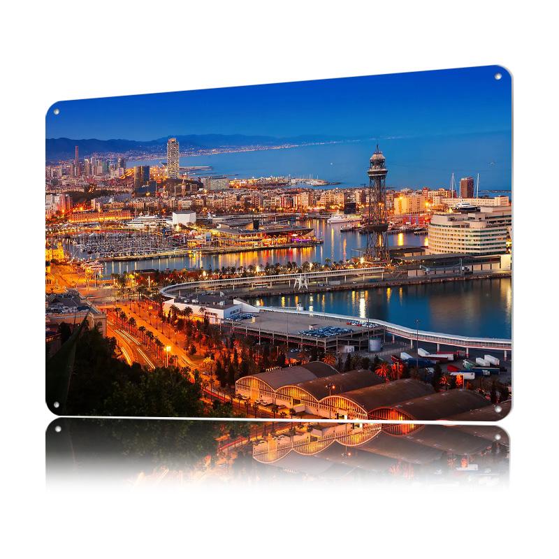 Spain Barcelona Travel Printed Poster Customized Retro Wall Art Vintage Metal Tin Signs for Home Living Room Decorations House