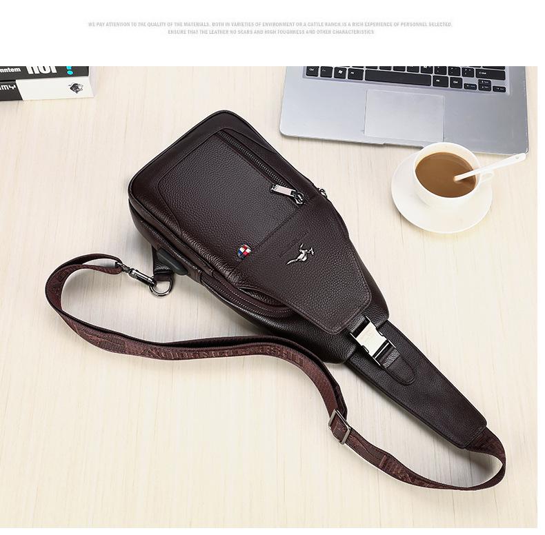 Men's Genuine Leather Crossbody Chest Bag - Trendy & Casual Small Backpack