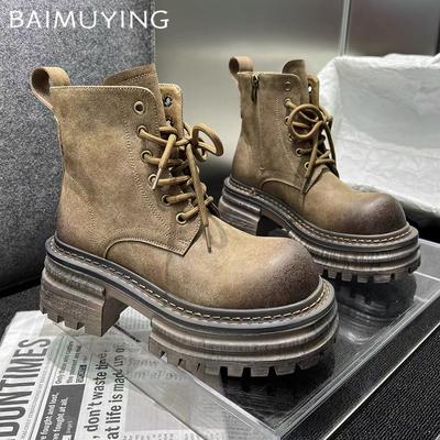 Женские ботильоны на платформе, массивные, на шнуровке, на среднем каблуке, модные туфли 2025 года, классические готические гладиаторы, зимние мотоциклетные ботинки Botas De Mujer