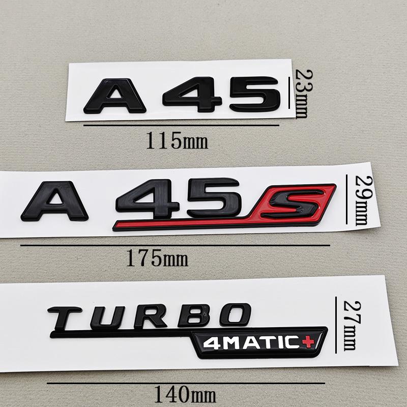 3D ABS Car Letters Logo A45 A45S TURBO 4MATIC Sticker Rear Trunk Fender Both Side Badge Emblem For Mercedes Bnez AMG W177 W176