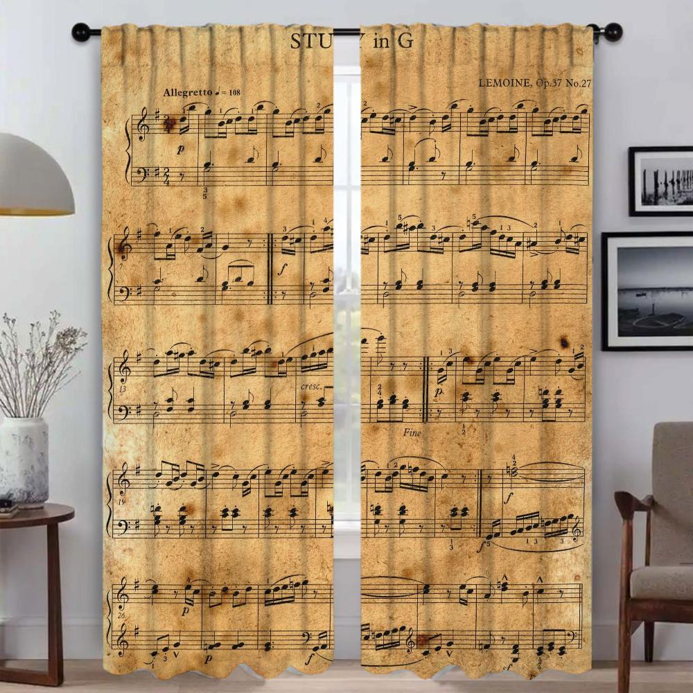 Vintage Music Note Anti-mosquito Curtains for Camera Window Curtain for Room 2 Panel Shades Home Interior Curtains Partition