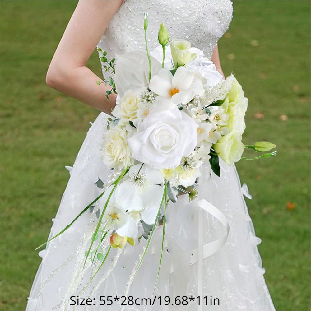 1 Pc Water Drop Wedding Bouquets for Bride Artificial Silk Flower Wedding Bouque Bridal Holding Bouquet for Boho Wedding Ceremony Anniversary Decor