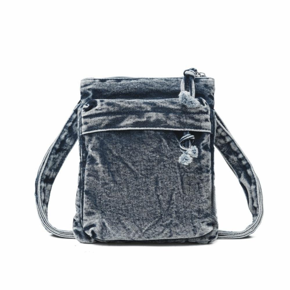 Multi-Pocket Denim Shoulder Bag Zipper Closure Messenger Bag Casual Canvas Crossbody Bag  Women