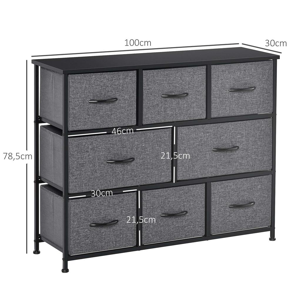 Chest of Drawers with 8 Foldable Drawers, 3-Tier Fabric Bedroom Dresser, Clothes Storage Unit for Bedroom Living Room, Dark Grey