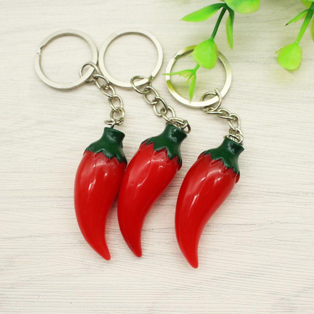 3Pcs Fashion Unisex Resin Red Chili Key Chain Key Ring for Bags Accessories