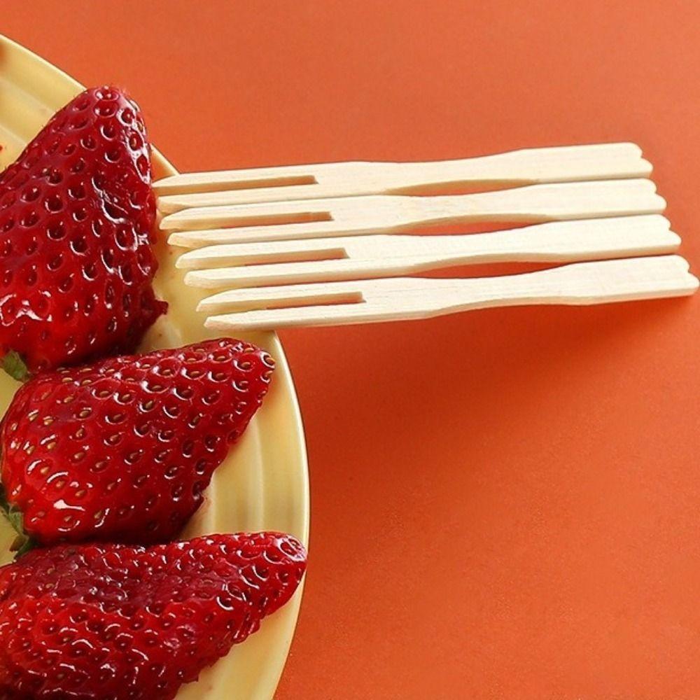 200 Pieces Mini Size Disposable Fruit Fork Bamboo Fruit Picks Portable Appetizer Forks Restaurant