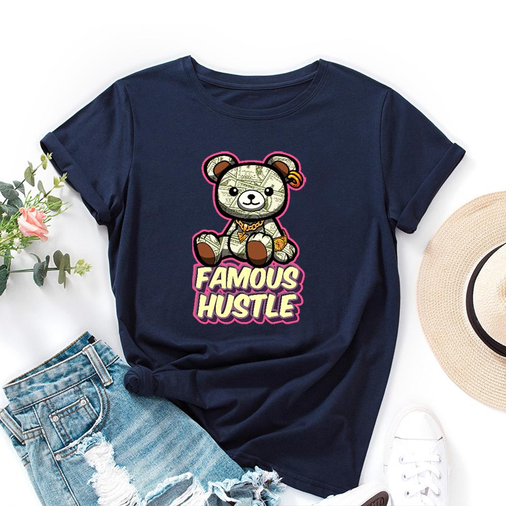 Знаменитая футболка Hustle из хлопка с коротким рукавом и круглым вырезом для женщин, 2D-принт, топы