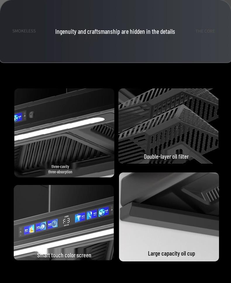 European Style High Suction Kitchen Range Hood: Top Mount T-Type with Automatic Cleaning.