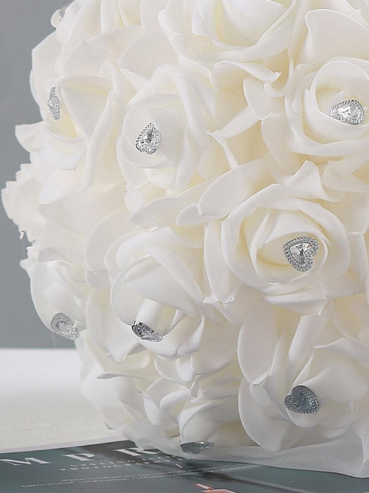 Искусственная атласная лента Роза Белый букет для невесты Подружки невесты с ромбовидными мягкими лентами Свадебные цветы в руках для украшения свадебной вечеринки