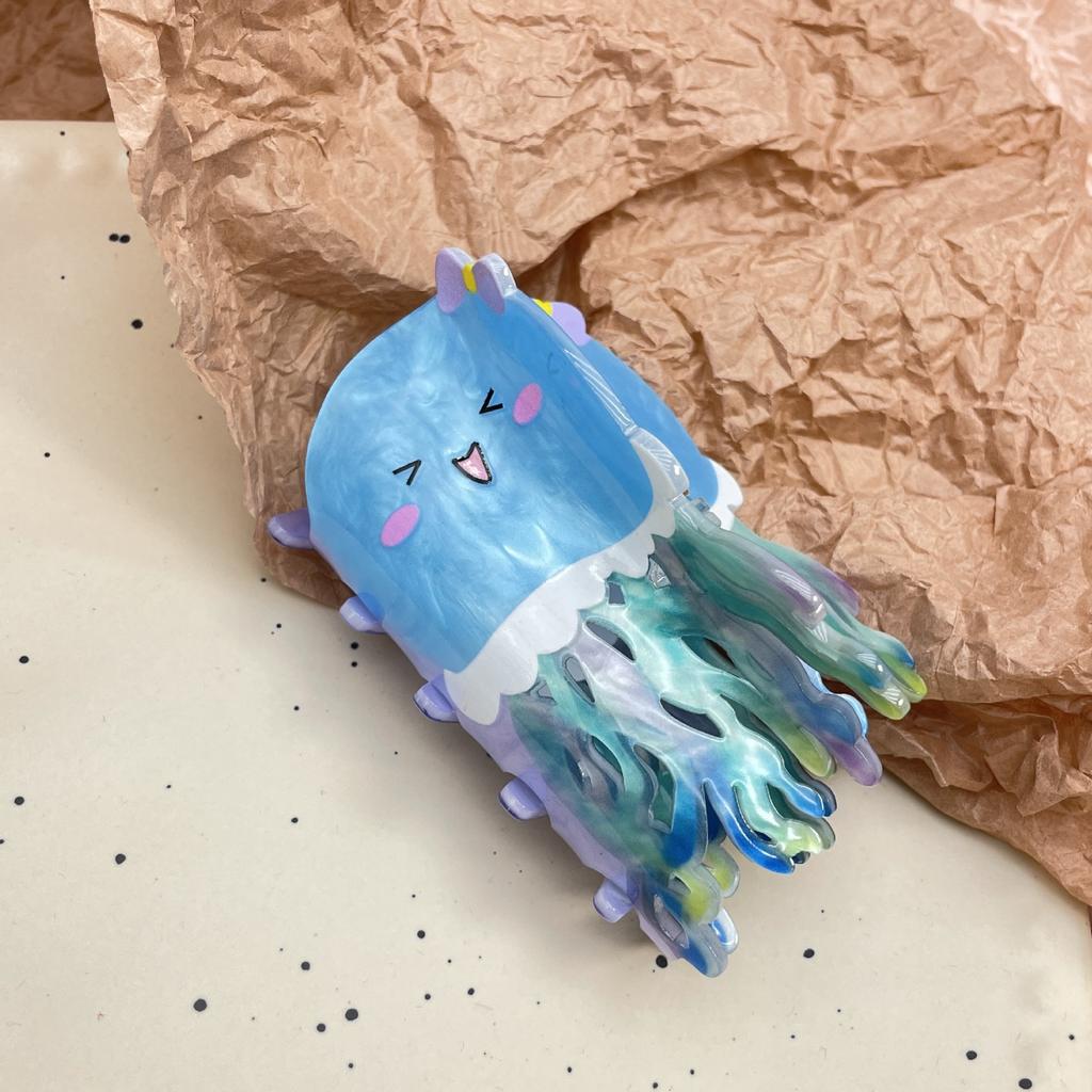 1pc Water Pattern Acrylic Cute Fashion Cartoon Double Sided Printing Hair Claw Ocean Series Shark Clip