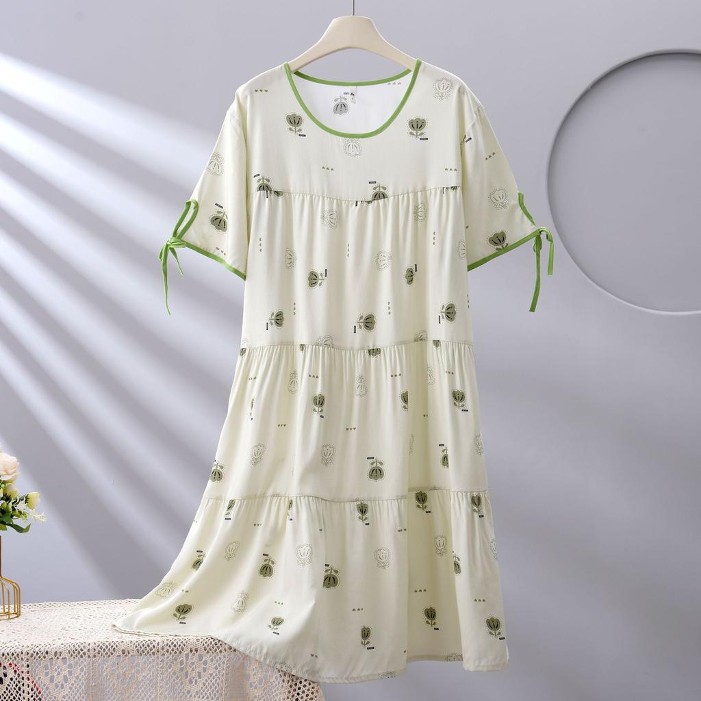 Spot new women's cotton silk spring, summer and autumn thin loose cake nightgown simple and comfortable loungewear