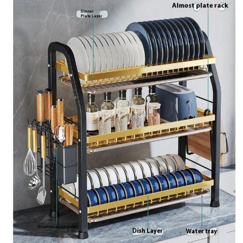 Подставка для посуды, кухонная столешница, 2/3-слойная стойка для хранения посуды, многофункциональная встроенная подставка для посуды, большая вместимость, экономия места