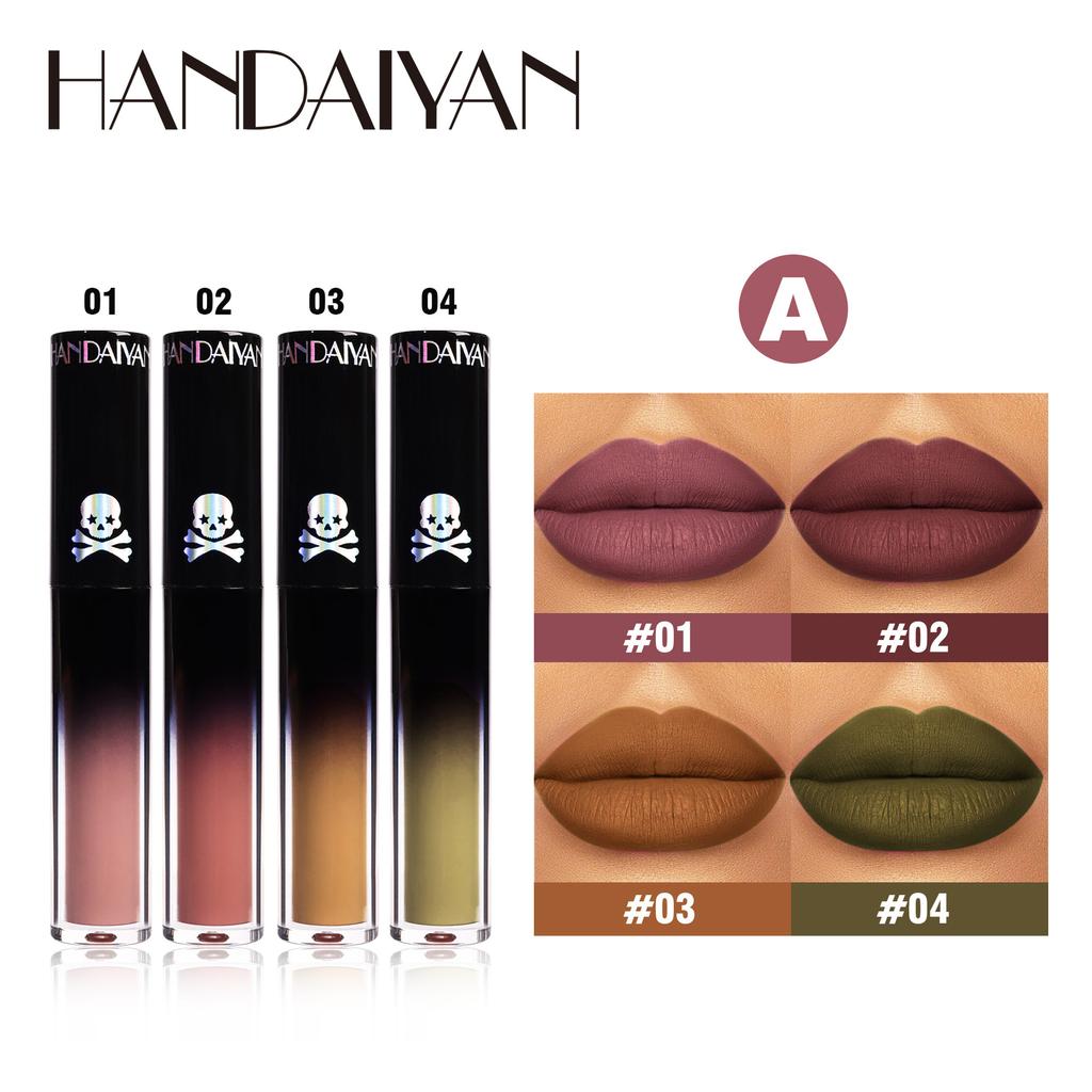 HANDAIYAN Halloween Matte Lip Glaze Set Gothic Velvet Lip Gloss Festival Celebration Red