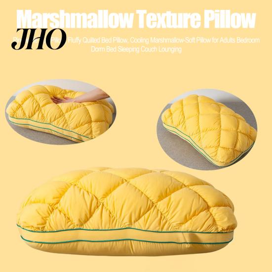 Cool Touch Sleeping Pillow Pineapple Bun Pillow, Fluffy Quilted Bed Cooling Marshmallow-Soft Raised Square for Adults Bedroom Dorm Couch Lounging