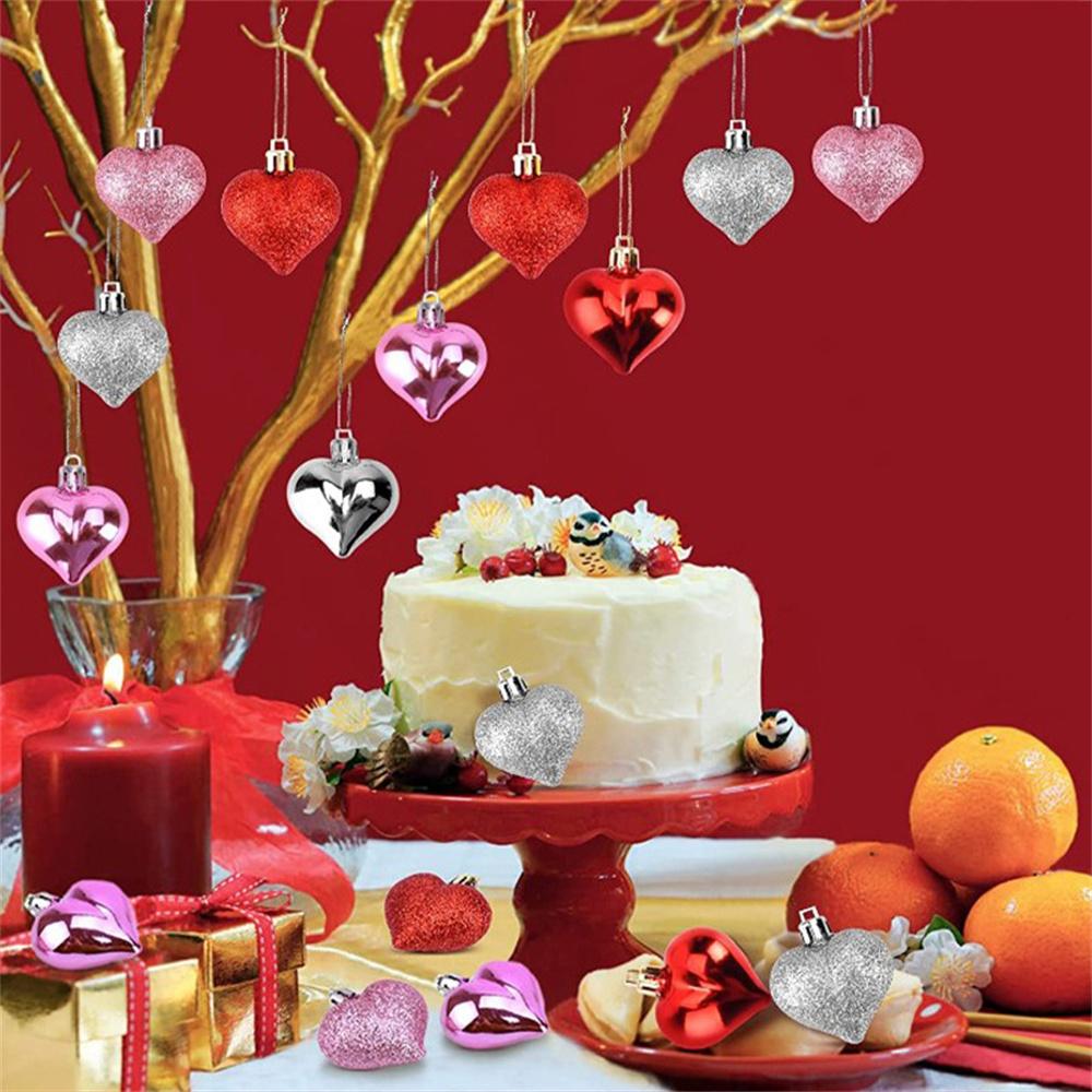 12Pcs Christmas Balls Pendant Plastic Heart-shaped Ornament Christmas Tree Ornaments DIY Home Decor Supplies New Year Party Gift 7
